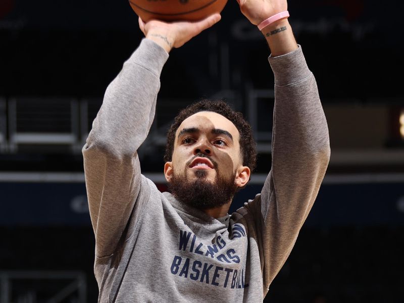 WASHINGTON, DC -? MARCH 23:  Tyus Jones #5 of the Washington Wizards warms-up before the game on March 23, 2024 at Capital One Arena in Washington, DC. NOTE TO USER: User expressly acknowledges and agrees that, by downloading and or using this Photograph, user is consenting to the terms and conditions of the Getty Images License Agreement. Mandatory Copyright Notice: Copyright 2024 NBAE (Photo by Stephen Gosling/NBAE via Getty Images)