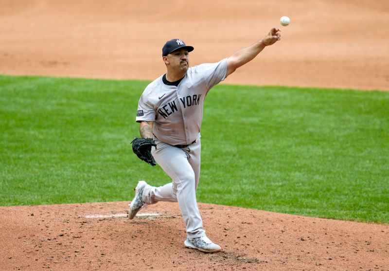 Jun 13, 2024; Kansas City, Missouri, USA; New York Yankees starting pitcher Nestor Cortes (65) pitches during the second inning against the Kansas City Royals at Kauffman Stadium. Mandatory Credit: Jay Biggerstaff-USA TODAY Sports