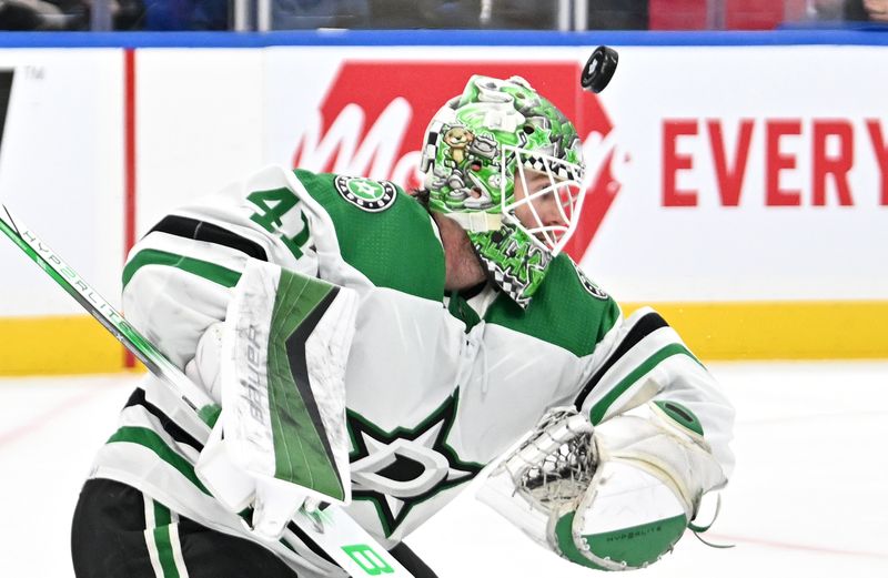 Feb 7, 2024; Toronto, Ontario, CAN; Dallas Stars goalie Scott Wedgewood (41) makes a save against the Toronto Maple Leafs in the third period at Scotiabank Arena. Mandatory Credit: Dan Hamilton-USA TODAY Sports