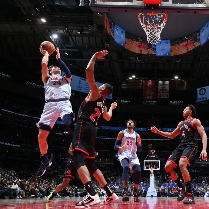 WASHINGTON, DC -?JANUARY 29: Corey Kispert #24 of the Washington Wizards drives to the basket during the game against the Toronto Raptors on January 29, 2025 at Capital One Arena in Washington, DC. NOTE TO USER: User expressly acknowledges and agrees that, by downloading and or using this Photograph, user is consenting to the terms and conditions of the Getty Images License Agreement. Mandatory Copyright Notice: Copyright 2025 NBAE (Photo by Stephen Gosling/NBAE via Getty Images)