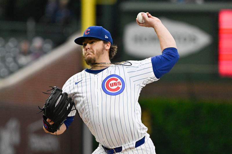 May 16, 2024; Chicago, Illinois, USA;  Chicago Cubs pitcher Justin Steele (35) pitches against the Pittsburgh Pirates during the first inning at Wrigley Field. Mandatory Credit: Matt Marton-USA TODAY Sports