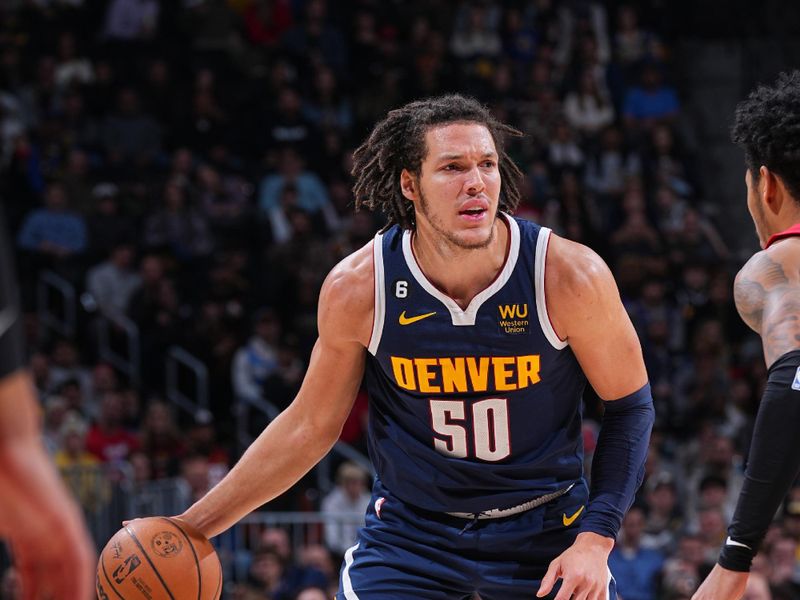 DENVER, CO - JANUARY 17: Aaron Gordon #50 of the Denver Nuggets dribbles the ball during the game against the Portland Trail Blazers on January 17, 2023 at the Ball Arena in Denver, Colorado. NOTE TO USER: User expressly acknowledges and agrees that, by downloading and/or using this Photograph, user is consenting to the terms and conditions of the Getty Images License Agreement. Mandatory Copyright Notice: Copyright 2023 NBAE (Photo by Bart Young/NBAE via Getty Images)