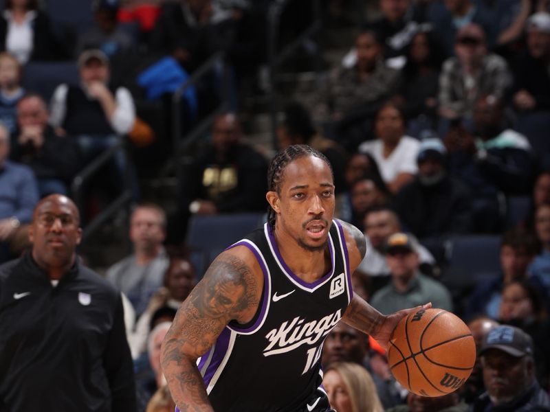 MEMPHIS, TN - DECEMBER 5: DeMar DeRozan #10 of the Sacramento Kings dribbles the ball during the game against the Memphis Grizzlies on December 5, 2024 at FedExForum in Memphis, Tennessee. NOTE TO USER: User expressly acknowledges and agrees that, by downloading and or using this photograph, User is consenting to the terms and conditions of the Getty Images License Agreement. Mandatory Copyright Notice: Copyright 2024 NBAE (Photo by Joe Murphy/NBAE via Getty Images)