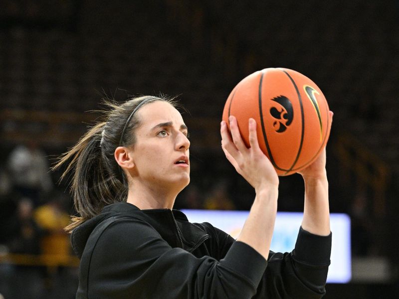 Feb 15, 2024; Iowa City, Iowa, USA; Iowa Hawkeyes guard Caitlin Clark (22) warms up before the game against the Michigan Wolverines at Carver-Hawkeye Arena. Mandatory Credit: Jeffrey Becker-USA TODAY Sports