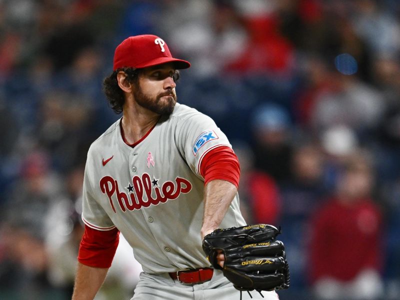 May 11, 2025; Cleveland, Ohio, USA; Philadelphia Phillies relief pitcher Jordan Romano (68) throws a pitch during the ninth inning against the Cleveland Guardians at Progressive Field. Mandatory Credit: Ken Blaze-Imagn Images