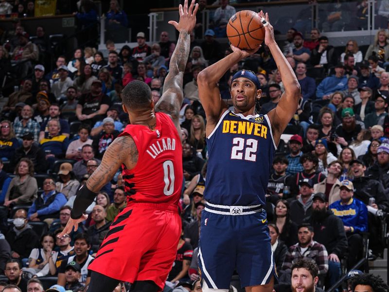 DENVER, CO - JANUARY 17: Zeke Nnaji #22 of the Denver Nuggets shoots the ball during the game against the Portland Trail Blazers on January 17, 2023 at the Ball Arena in Denver, Colorado. NOTE TO USER: User expressly acknowledges and agrees that, by downloading and/or using this Photograph, user is consenting to the terms and conditions of the Getty Images License Agreement. Mandatory Copyright Notice: Copyright 2023 NBAE (Photo by Bart Young/NBAE via Getty Images)