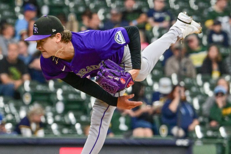 Sep 6, 2024; Milwaukee, Wisconsin, USA; Colorado Rockies starting pitcher Ryan Feltner (18) pitches in the first inning against the Milwaukee Brewers at American Family Field. Mandatory Credit: Benny Sieu-Imagn Images