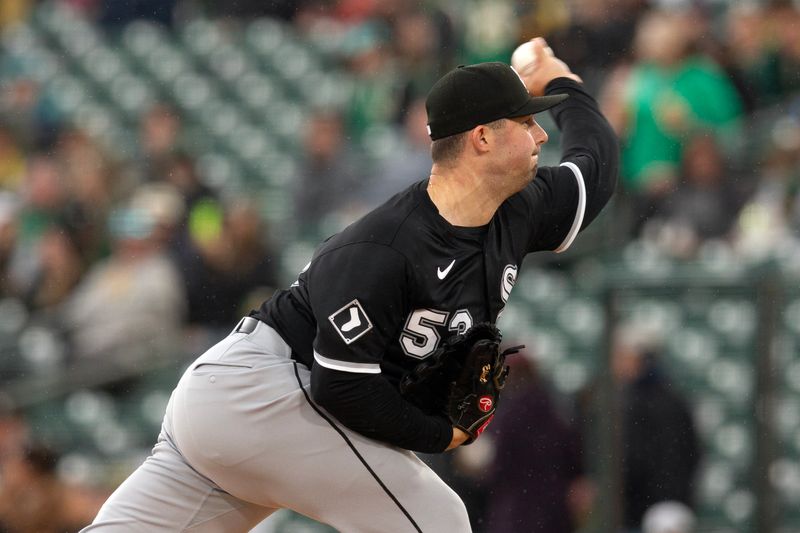 Apr 27, 2025; West Sacramento, California, USA; Chicago White Sox starting pitcher Brandon Eisert (53) delivers a pitch against the Athletics during the first inning at Sutter Health Park. Mandatory Credit: D. Ross Cameron-Imagn Images