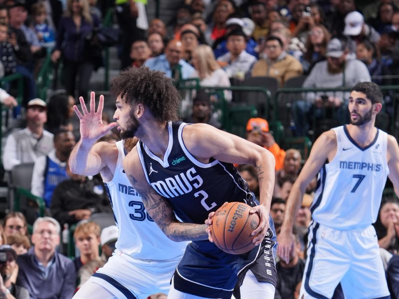 DALLAS, TX - DECEMBER 3: Dereck Lively II #2 of the Dallas Mavericks looks to pass the ball during the game against the Memphis Grizzlies during a Emirates NBA Cup game on December 3, 2024 at American Airlines Center in Dallas, Texas. NOTE TO USER: User expressly acknowledges and agrees that, by downloading and or using this photograph, User is consenting to the terms and conditions of the Getty Images License Agreement. Mandatory Copyright Notice: Copyright 2024 NBAE (Photo by Glenn James/NBAE via Getty Images)