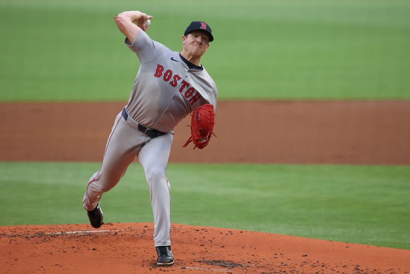 May 8, 2024; Atlanta, Georgia, USA; Boston Red Sox starting pitcher Nick Pivetta (37) throws against the Atlanta Braves in the first inning at Truist Park. Mandatory Credit: Brett Davis-USA TODAY Sports