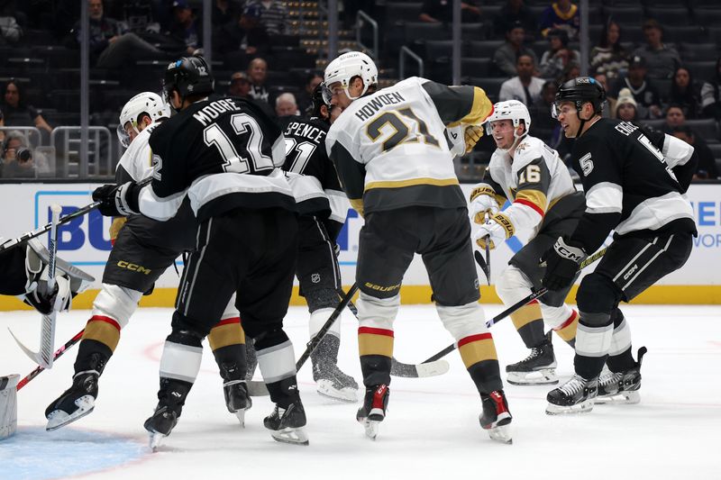 Oct 30, 2024; Los Angeles, California, USA; Vegas Golden Knights left wing Pavel Dorofeyev (16) scores a goal during the third period against the Los Angeles Kings at Crypto.com Arena. Mandatory Credit: Kiyoshi Mio-Imagn Images