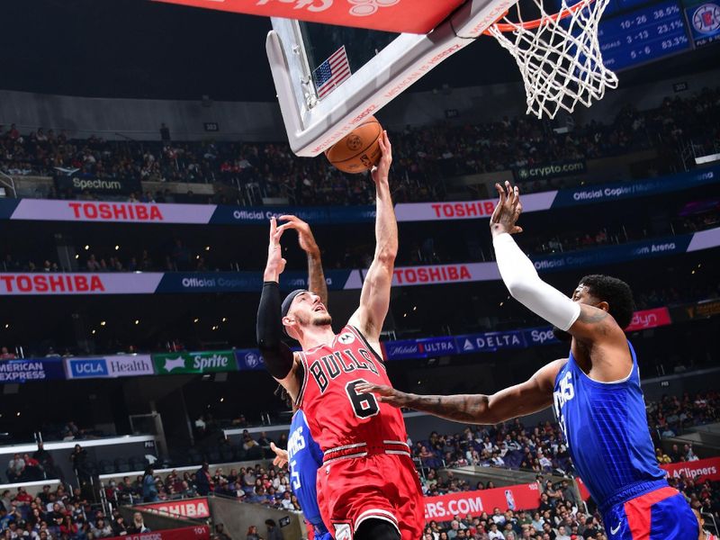 LOS ANGELES, CA - MARCH 9: Alex Caruso #6 of the Chicago Bulls shoots the ball during the game against the LA Clippers on March 9, 2024 at Crypto.Com Arena in Los Angeles, California. NOTE TO USER: User expressly acknowledges and agrees that, by downloading and/or using this Photograph, user is consenting to the terms and conditions of the Getty Images License Agreement. Mandatory Copyright Notice: Copyright 2024 NBAE (Photo by Adam Pantozzi/NBAE via Getty Images)