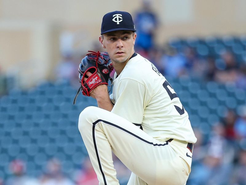 Aug 28, 2024; Minneapolis, Minnesota, USA; Minnesota Twins starting pitcher David Festa (58) delivers a pitch against the Atlanta Braves during the first inning at Target Field. Mandatory Credit: Matt Krohn-USA TODAY Sports