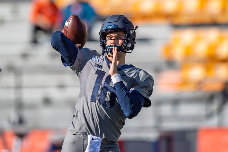 Oct 19, 2019; Champaign, IL, USA; Illinois Fighting Illini quarterback Brandon Peters (18) warms up prior to the first half against the Wisconsin Badgers at Memorial Stadium. Mandatory Credit: Patrick Gorski-USA TODAY Sports