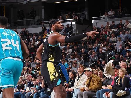 INDIANAPOLIS, IN - DECEMBER 20: Buddy Heild #7 of the Indiana Pacers celebrates during the game against the Charlotte Hornets on December 20, 2023 at Gainbridge Fieldhouse in Indianapolis, Indiana. NOTE TO USER: User expressly acknowledges and agrees that, by downloading and or using this Photograph, user is consenting to the terms and conditions of the Getty Images License Agreement. Mandatory Copyright Notice: Copyright 2023 NBAE (Photo by Ron Hoskins/NBAE via Getty Images)