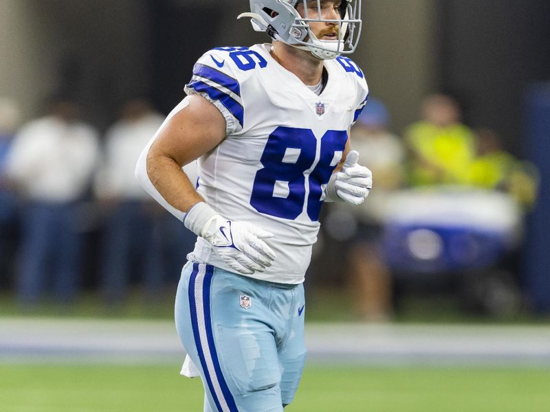 Dallas Cowboys tight end Dalton Schultz (86) is seen during an NFL football game against the Detroit Lions, Sunday, Oct. 23, 2022, in Arlington, Texas. Dallas won 24-6. (AP Photo/Brandon Wade)