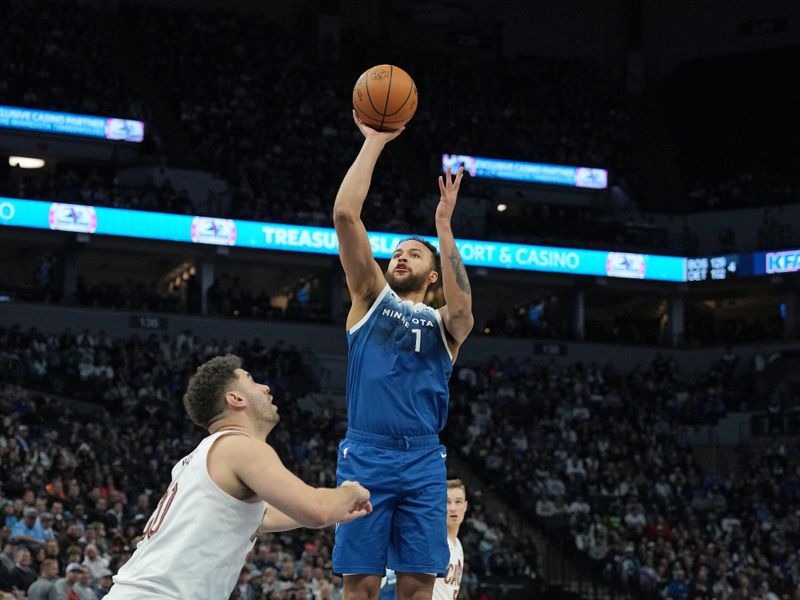 MINNEAPOLIS, MN -  MARCH 22: Kyle Anderson #1 of the Minnesota Timberwolves drives to the basket during the game against the Cleveland Cavaliers on March 22, 2024 at Target Center in Minneapolis, Minnesota. NOTE TO USER: User expressly acknowledges and agrees that, by downloading and or using this Photograph, user is consenting to the terms and conditions of the Getty Images License Agreement. Mandatory Copyright Notice: Copyright 2024 NBAE (Photo by Jordan Johnson/NBAE via Getty Images)