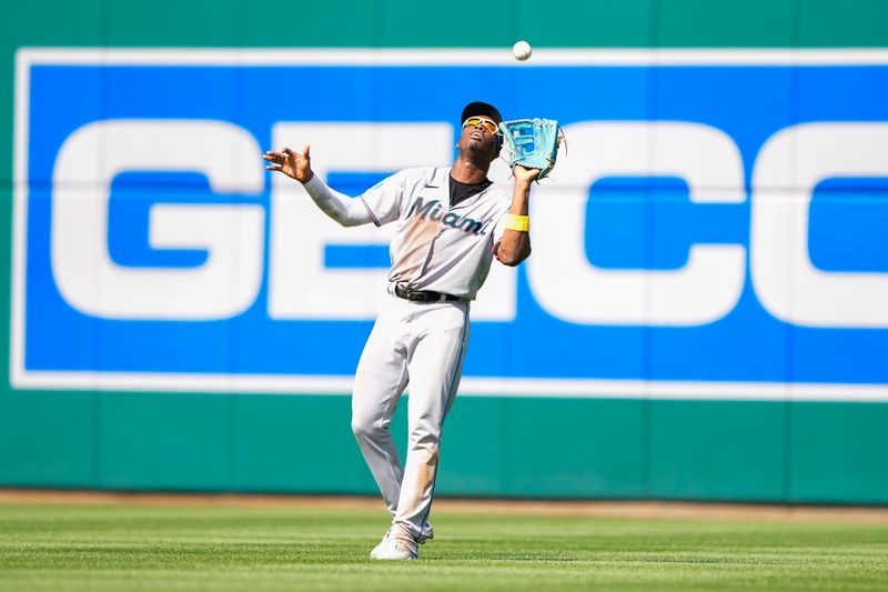 Sep 3, 2023; Washington, District of Columbia, USA;  Miami Marlins right fielder Jesus Sanchez (7) catches a fly ball hit by Washington Nationals first baseman Dominic Smith (not pictured) during the sixth inning at Nationals Park. Mandatory Credit: Gregory Fisher-USA TODAY Sports