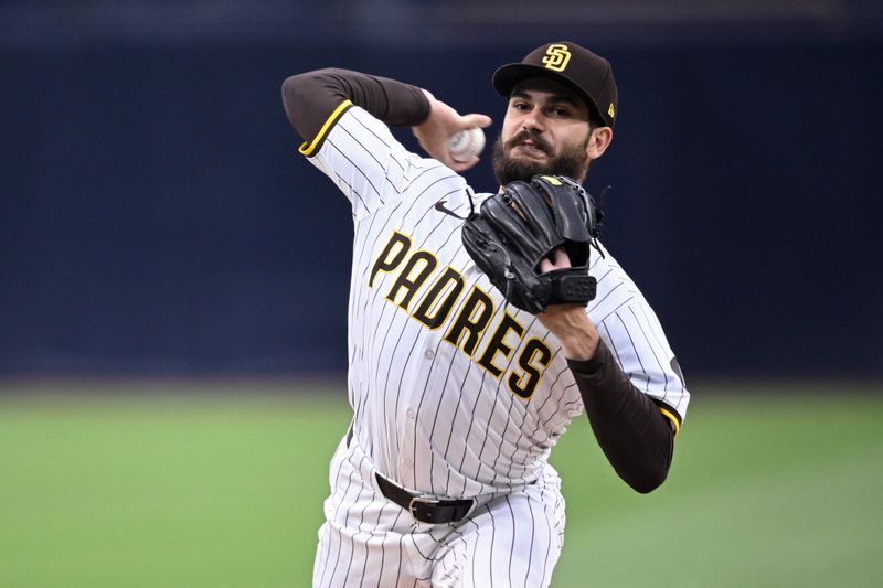 May 13, 2024; San Diego, California, USA; San Diego Padres starting pitcher Dylan Cease (84) throws a pitch against the Colorado Rockies during the first inning at Petco Park. Mandatory Credit: Orlando Ramirez-USA TODAY Sports