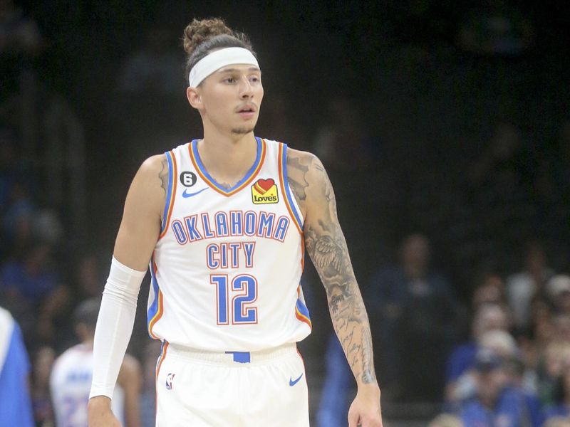 OKLAHOMA CITY, OKLAHOMA - OCTOBER 06: Lindy Waters III #12 of the Oklahoma City Thunder against the Adelaide 36ers at Paycom Center on October 06, 2022 in Oklahoma City, Oklahoma. (Photo by Ian Maule/Getty Images)