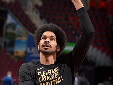 CLEVELAND, OH - NOVEMBER 30: Jarrett Allen #31 of the Cleveland Cavaliers warms up before the game against the Portland Trail Blazers on November 30, 2023 at Rocket Mortgage FieldHouse in Cleveland, Ohio. NOTE TO USER: User expressly acknowledges and agrees that, by downloading and/or using this Photograph, user is consenting to the terms and conditions of the Getty Images License Agreement. Mandatory Copyright Notice: Copyright 2023 NBAE (Photo by David Liam Kyle/NBAE via Getty Images)