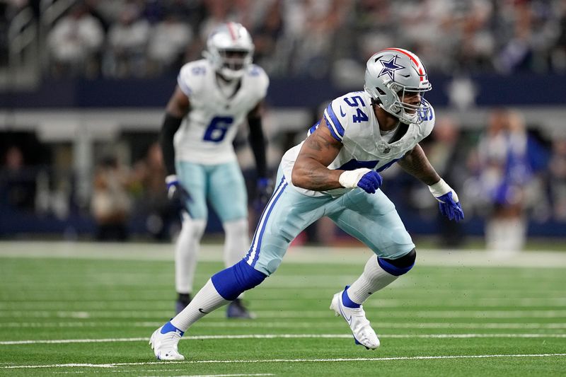 Dallas Cowboys defensive end Sam Williams (54) rushes against the New York Giants during an NFL football game in Arlington, Texas, Saturday, Nov. 12, 2023. (AP Photo/Tony Gutierrez)