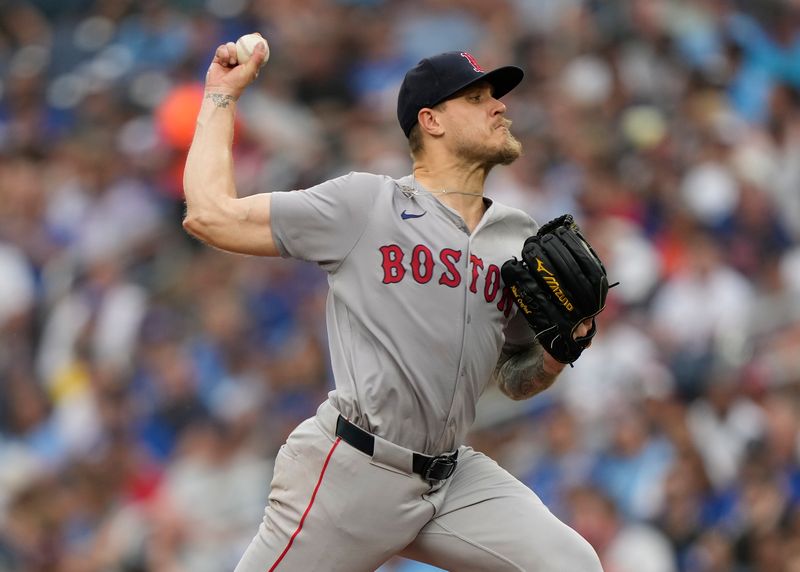 Jun 18, 2024; Toronto, Ontario, CAN; Boston Red Sox starting pitcher Tanner Houck (89) pitches to the Toronto Blue Jays during the second inning at Rogers Centre. Mandatory Credit: John E. Sokolowski-USA TODAY Sports