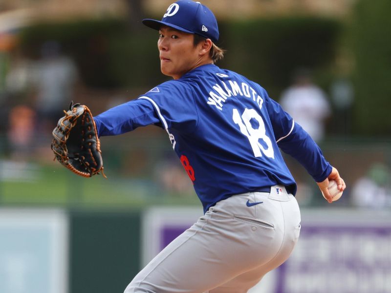 Mar 6, 2024; Phoenix, Arizona, USA; Los Angeles Dodgers pitcher Yoshinobu Yamamoto against the Chicago White Sox during a spring training baseball game at Camelback Ranch-Glendale. Mandatory Credit: Mark J. Rebilas-USA TODAY Sports