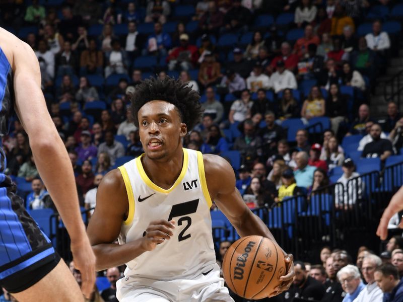 ORLANDO, FL - FEBRUARY 29: Colin Sexton #2 of the Utah Jazz handles the ball during the game against the Orlando Magic on February 29, 2024 at Amway Center in Orlando, Florida. NOTE TO USER: User expressly acknowledges and agrees that, by downloading and or using this photograph, User is consenting to the terms and conditions of the Getty Images License Agreement. Mandatory Copyright Notice: Copyright 2024 NBAE (Photo by Fernando Medina/NBAE via Getty Images)