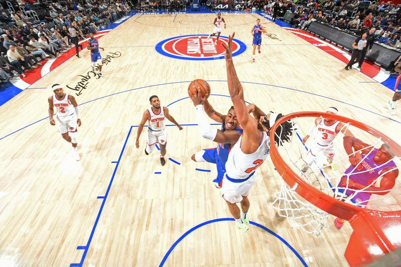 DETROIT, MI - NOVEMBER 1: Jaden Ivey #23 of the Detroit Pistons drives to the basket during the game against the New York Knicks on November 1, 2024 at Little Caesars Arena in Detroit, Michigan. NOTE TO USER: User expressly acknowledges and agrees that, by downloading and/or using this photograph, User is consenting to the terms and conditions of the Getty Images License Agreement. Mandatory Copyright Notice: Copyright 2024 NBAE (Photo by Chris Schwegler/NBAE via Getty Images)