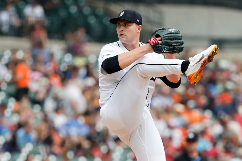 Apr 28, 2024; Detroit, Michigan, USA;  Detroit Tigers starting pitcher Tarik Skubal (29) pitches in the fourth inning against the Kansas City Royals at Comerica Park. Mandatory Credit: Rick Osentoski-USA TODAY Sports