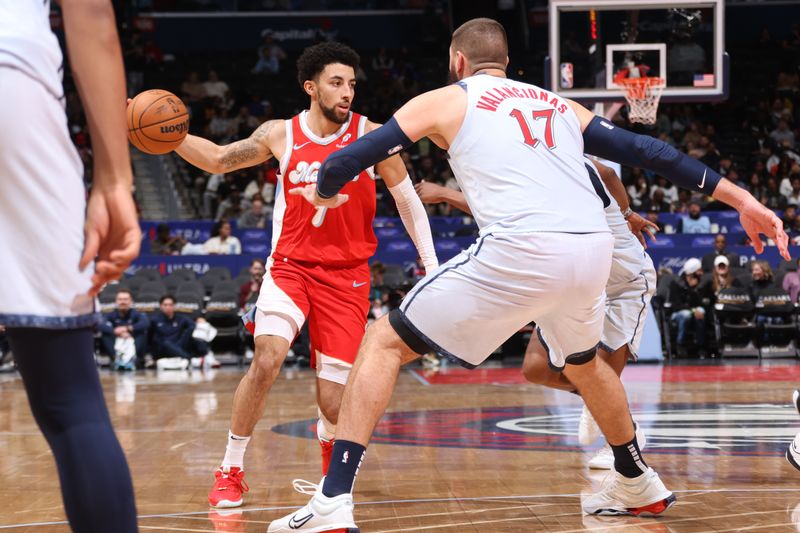 WASHINGTON, DC -? DECEMBER 8: Scotty Pippen Jr. #1 of the Memphis Grizzlies handles the ball during the game against the Washington Wizards on December 8, 2024 at Capital One Arena in Washington, DC. NOTE TO USER: User expressly acknowledges and agrees that, by downloading and or using this Photograph, user is consenting to the terms and conditions of the Getty Images License Agreement. Mandatory Copyright Notice: Copyright 2024 NBAE (Photo by Kenny Giarla/NBAE via Getty Images)