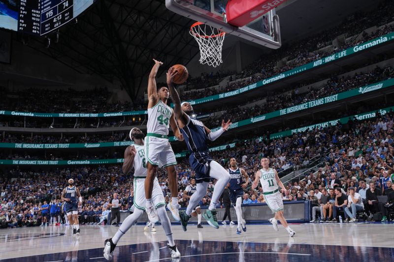 DALLAS, TX - JUNE 14: Jaden Hardy #1 of the Dallas Mavericks drives to the basket during the game against the Boston Celtics during Game 4 of the 2024 NBA Finals on June 14, 2024 at the American Airlines Center in Dallas, Texas. NOTE TO USER: User expressly acknowledges and agrees that, by downloading and or using this photograph, User is consenting to the terms and conditions of the Getty Images License Agreement. Mandatory Copyright Notice: Copyright 2024 NBAE (Photo by Jesse D. Garrabrant/NBAE via Getty Images)