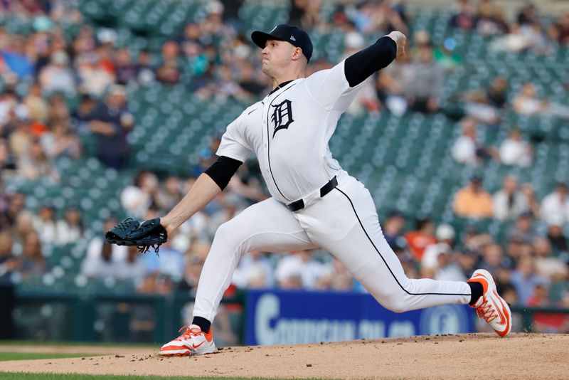 May 14, 2025; Detroit, Michigan, USA;  Detroit Tigers pitcher Tarik Skubal (29) pitches in the first inning against the Boston Red Sox at Comerica Park. Mandatory Credit: Rick Osentoski-Imagn Images