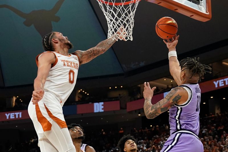 Jan 3, 2023; Austin, Texas, USA; Kansas State Wildcats forward Keyontae Johnson (11) shoots over Texas Longhorns forward Timmy Allen (0) during the second half at Moody Center. Mandatory Credit: Scott Wachter-USA TODAY Sports