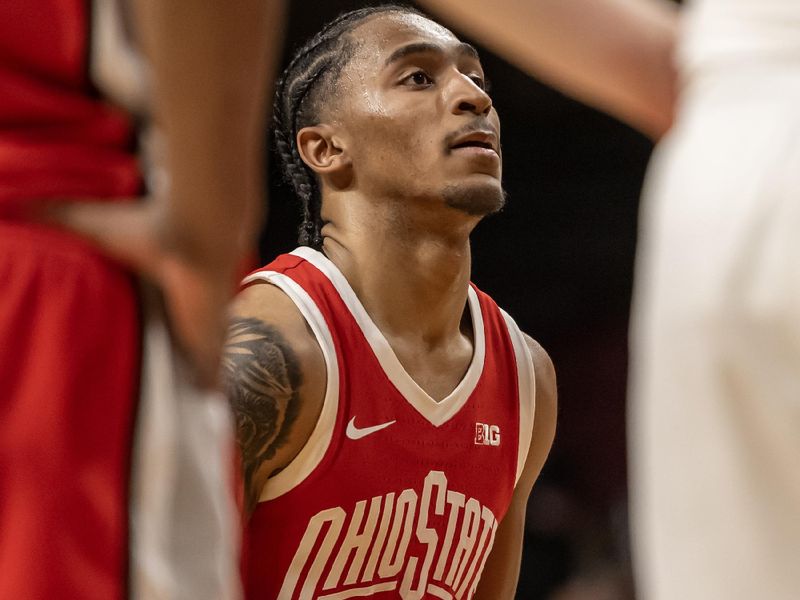 Jan 6, 2025; Minneapolis, Minnesota, USA;  Ohio State Buckeyes guard Ques Glover (6) goes on to hit what would become a game-winning freethrow against the Minnesota Golden Gophers during the second overtime at Williams Arena. Mandatory Credit: Nick Wosika-Imagn Images