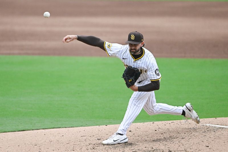 May 28, 2025; San Diego, California, USA; San Diego Padres relief pitcher David Morgan (66) delivers during the sixth inning against the Miami Marlins at Petco Park. Mandatory Credit: Denis Poroy-Imagn Images