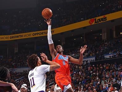 OKLAHOMA CITY, OK - DECEMBER 23: Jalen Williams #8 of the Oklahoma City Thunder shoots the ball during the game against the Los Angeles Lakers on December 23, 2023 at Paycom Arena in Oklahoma City, Oklahoma. NOTE TO USER: User expressly acknowledges and agrees that, by downloading and or using this photograph, User is consenting to the terms and conditions of the Getty Images License Agreement. Mandatory Copyright Notice: Copyright 2023 NBAE (Photo by Zach Beeker/NBAE via Getty Images)