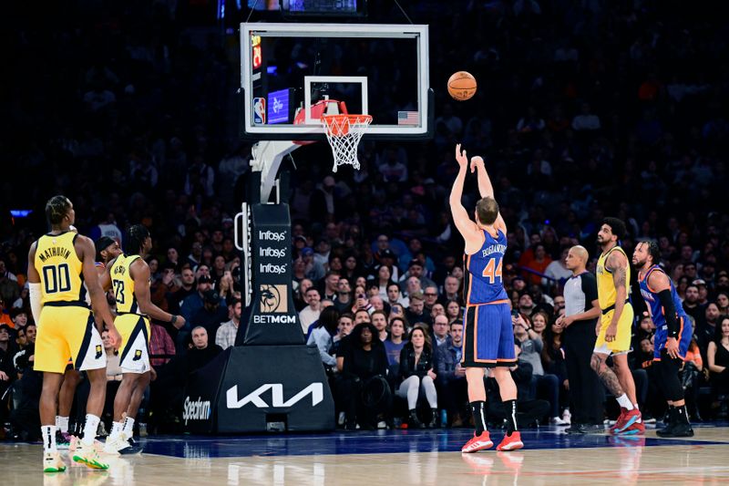 NEW YORK, NEW YORK - FEBRUARY 10:  Bojan Bogdanovic #44 of the New York Knicks scores his first point with the team on a free throw during the first half against the Indiana Pacers at Madison Square Garden on February 10, 2024 in New York City. NOTE TO USER: User expressly acknowledges and agrees that, by downloading and or using this photograph, User is consenting to the terms and conditions of the Getty Images License Agreement. (Photo by Steven Ryan/Getty Images)