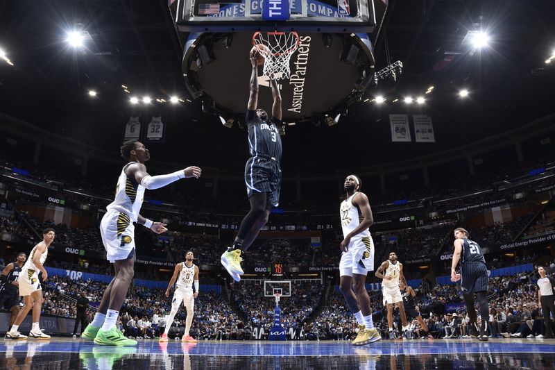 ORLANDO, FL - OCTOBER 28: Kentavious Caldwell-Pope #3 of the Orlando Magic dunks the ball during the game against the Indiana Pacers on October 28, 2024 at Kia Center in Orlando, Florida. NOTE TO USER: User expressly acknowledges and agrees that, by downloading and or using this photograph, User is consenting to the terms and conditions of the Getty Images License Agreement. Mandatory Copyright Notice: Copyright 2024 NBAE (Photo by Fernando Medina/NBAE via Getty Images)