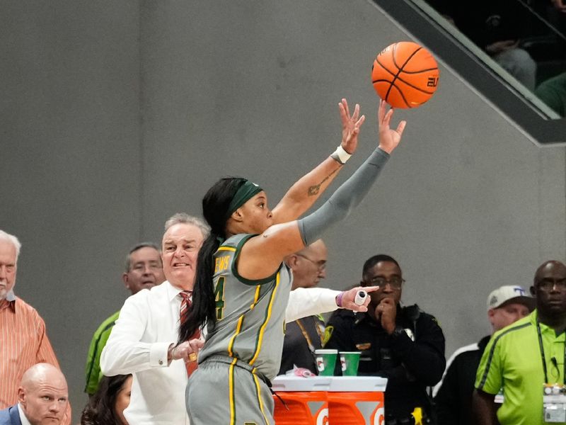 Feb 1, 2024; Waco, Texas, USA; Baylor Lady Bears guard Sarah Andrews (24) scores a three point basket against the Texas Longhorns during the first half at Paul and Alejandra Foster Pavilion. Mandatory Credit: Chris Jones-USA TODAY Sports