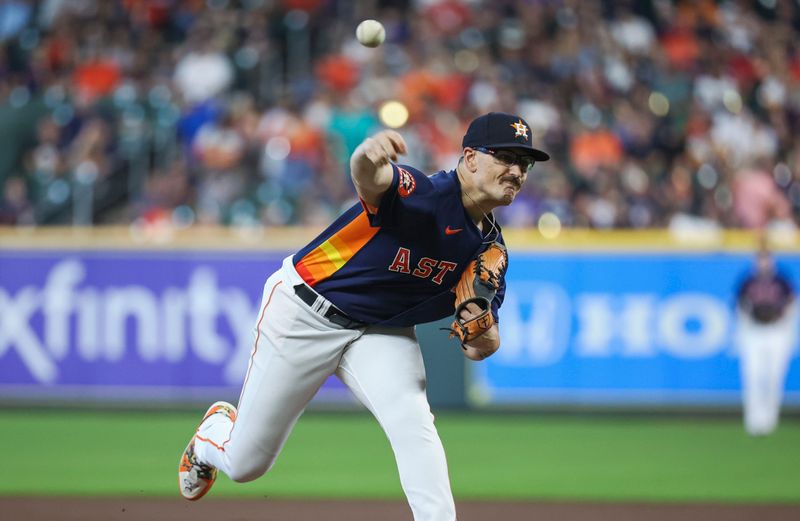 Sep 10, 2023; Houston, Texas, USA; Houston Astros starting pitcher J.P. France (68) delivers a pitch during the second inning against the San Diego Padres at Minute Maid Park. Mandatory Credit: Troy Taormina-USA TODAY Sports