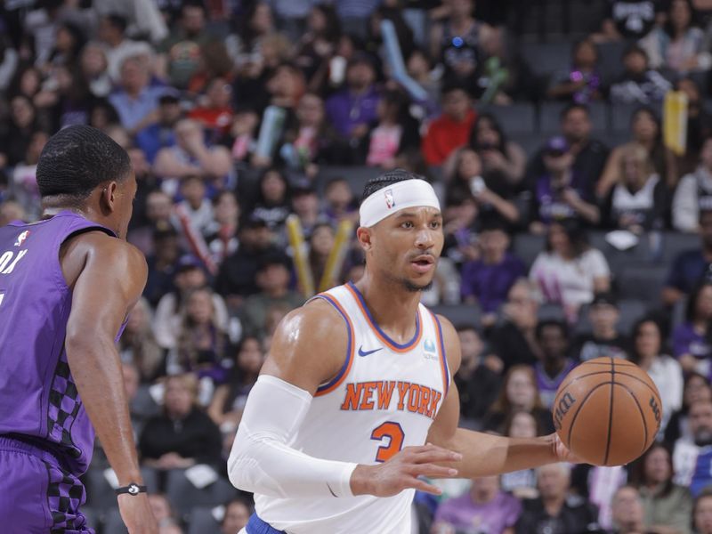 SACRAMENTO, CA - MARCH 16: Josh Hart #3 of the New York Knicks dribbles the ball during the game against the Sacramento Kings on March 16, 2024 at Golden 1 Center in Sacramento, California. NOTE TO USER: User expressly acknowledges and agrees that, by downloading and or using this Photograph, user is consenting to the terms and conditions of the Getty Images License Agreement. Mandatory Copyright Notice: Copyright 2024 NBAE (Photo by Rocky Widner/NBAE via Getty Images)