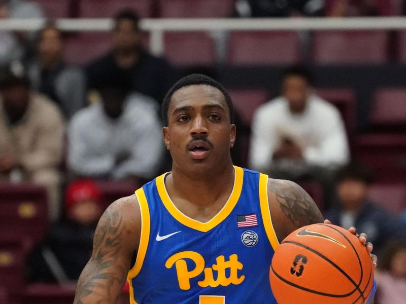 Feb 25, 2026; Stanford, California, USA;  Pittsburgh Panthers guard Damarco Minor (7) dribbles against the Stanford Cardinal in the second half at Maples Pavilion. Mandatory Credit: David Gonzales-Imagn Images