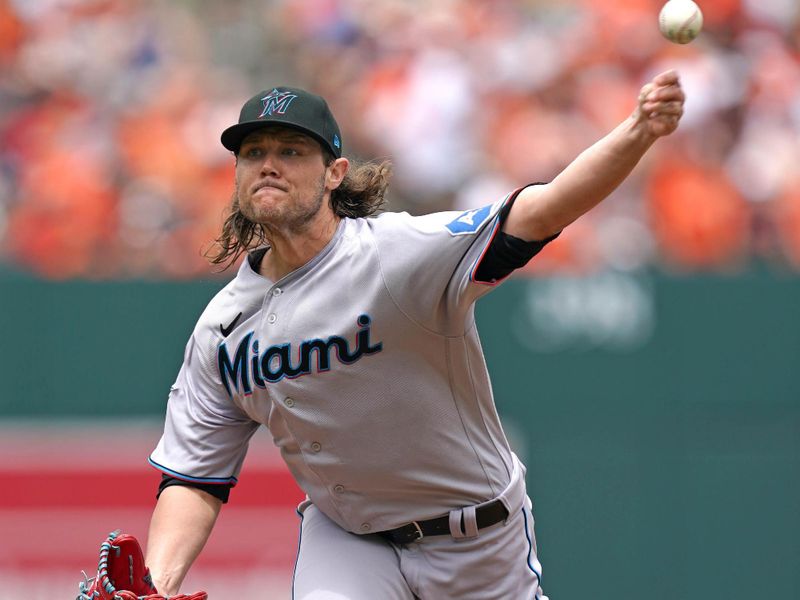 Jul 16, 2023; Baltimore, Maryland, USA; Miami Marlins pitcher Steven Okert (48) delivers in the first inning against the Baltimore Orioles at Oriole Park at Camden Yards. Mandatory Credit: Mitch Stringer-USA TODAY Sports