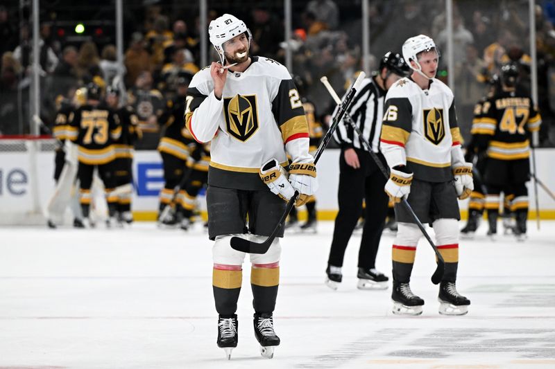 Jan 22, 2026; Boston, Massachusetts, USA; Vegas Golden Knights defenseman Shea Theodore (27) skates off of the ice after a game against the Boston Bruins at the TD Garden. Mandatory Credit: Brian Fluharty-Imagn Images