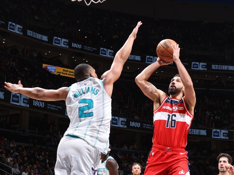 WASHINGTON, DC -? MARCH 8:  Anthony Gill #16 of the Washington Wizards goes to the basket during the game on March 8, 2024 at Capital One Arena in Washington, DC. NOTE TO USER: User expressly acknowledges and agrees that, by downloading and or using this Photograph, user is consenting to the terms and conditions of the Getty Images License Agreement. Mandatory Copyright Notice: Copyright 2024 NBAE (Photo by Stephen Gosling/NBAE via Getty Images)
