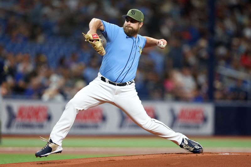 May 21, 2023; St. Petersburg, Florida, USA;  Tampa Bay Rays relief pitcher Jalen Beeks (68) throws a pitch against the Milwaukee Brewers in the first inning at Tropicana Field. Mandatory Credit: Nathan Ray Seebeck-USA TODAY Sports