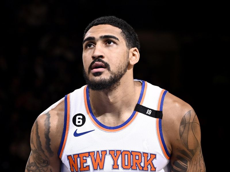 NEW YORK, NY - APRIL 9: Obi Toppin #1 of the New York Knicks prepares to shoot a free throw during the game against the Indiana Pacers on April 9, 2023 at Madison Square Garden in New York City, New York. NOTE TO USER: User expressly acknowledges and agrees that, by downloading and or using this photograph, User is consenting to the terms and conditions of the Getty Images License Agreement. Mandatory Copyright Notice: Copyright 2023 NBAE  (Photo by David Dow/NBAE via Getty Images)