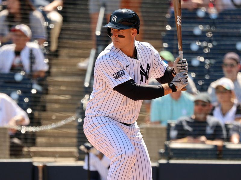 Feb 25, 2024; Tampa, Florida, USA; New York Yankees first baseman Anthony Rizzo (48) at bat during the first inning against the Toronto Blue Jays  at at George M. Steinbrenner Field. Mandatory Credit: Kim Klement Neitzel-USA TODAY Sports